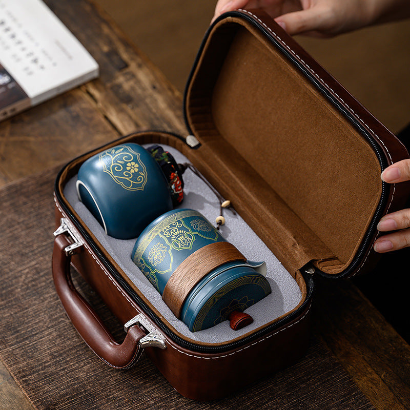 Custom Logo Leather Bag High-end Handheld Tea Set | Premium Corporate Gifts and Custom Gifts