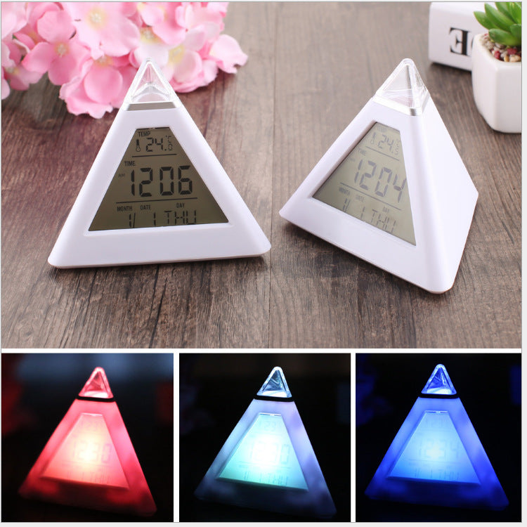 Custom Logo Pyramid Colorful Color-Changing Alarm Clock | Premium Corporate Gifts and Custom Gifts