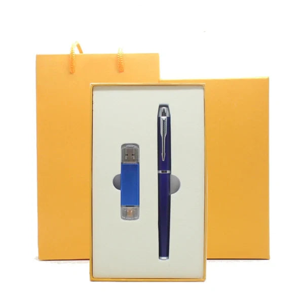 Custom Logo Textured USB Metal Pen Gift Box Set | Premium Corporate Gifts and Custom Gifts