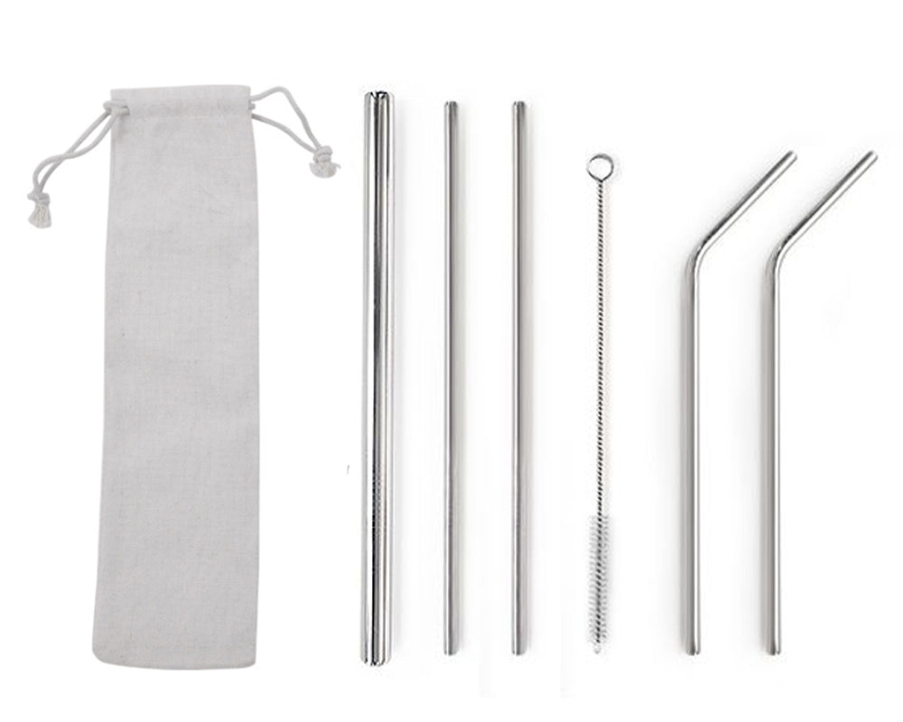 Custom Logo Drawstring Bag Stainless Steel Eco-Friendly Thick Straw 6 Pack | Premium Corporate Gifts and Custom Gifts