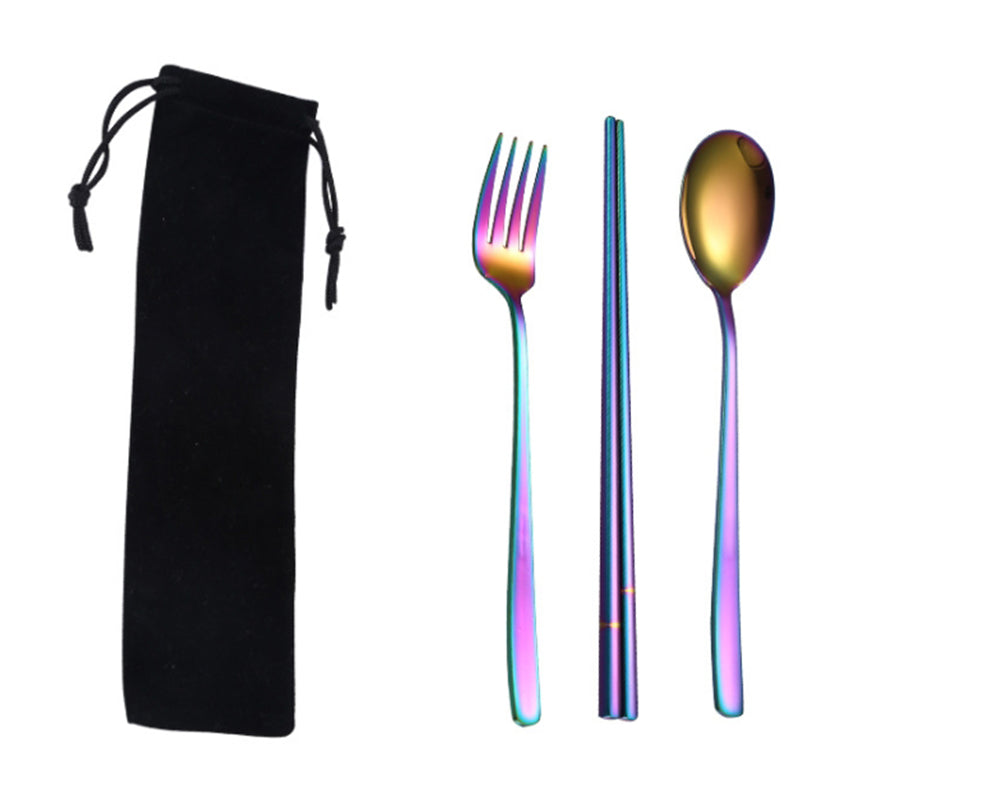 Custom Logo Korean stainless steel tableware 3-piece set (black drawstring pocket) | Premium Corporate Gifts and Custom Gifts