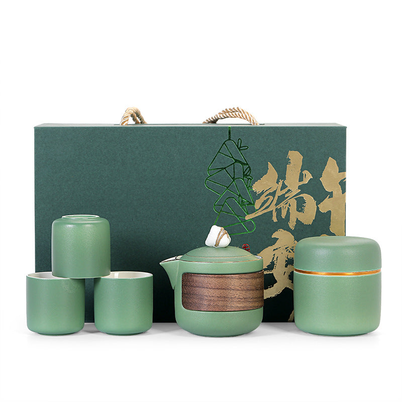 Custom Logo  Dragon Boat Festival Texture Business Ceramic Tea Set | Premium Corporate Gifts and Custom Gifts