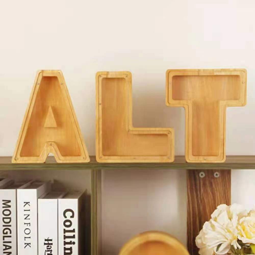 Custom Logo English Letter Wood Grain Piggy Bank | Premium Corporate Gifts and Custom Gifts