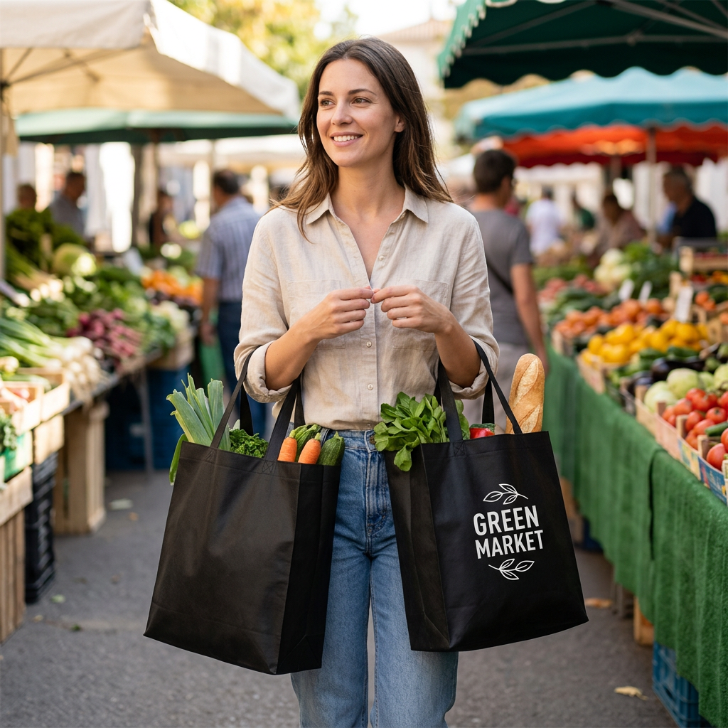 Custom Logo Non-woven Eco-friendly Shopping Bag (upright with Bottom and Side)