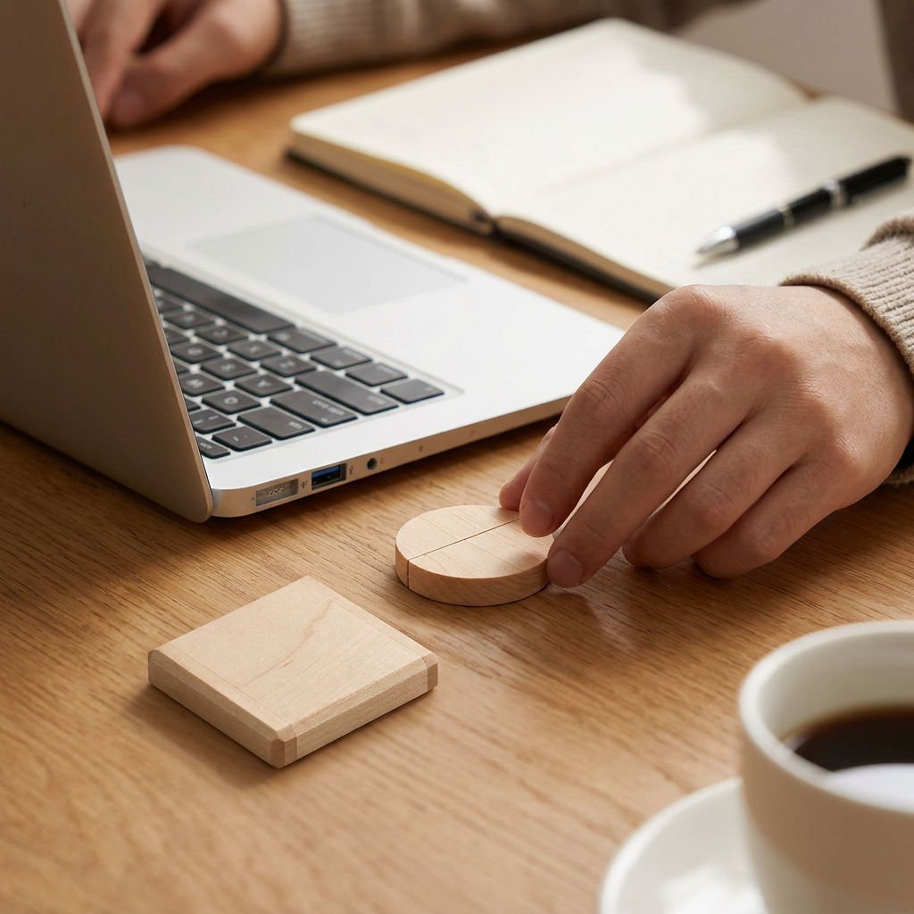 Custom Logo Round Magnetic Wooden Flash Drive