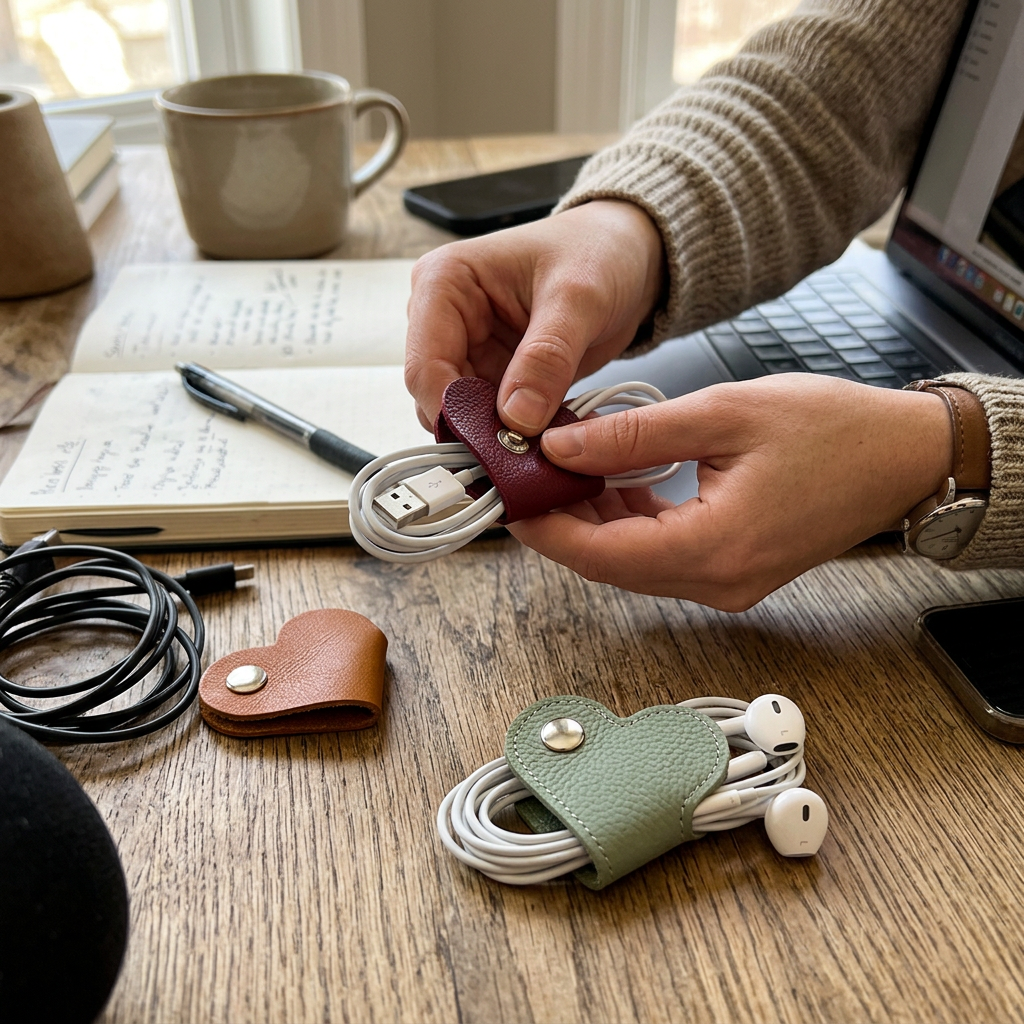 Custom Logo Leather Heart Cable Organizer