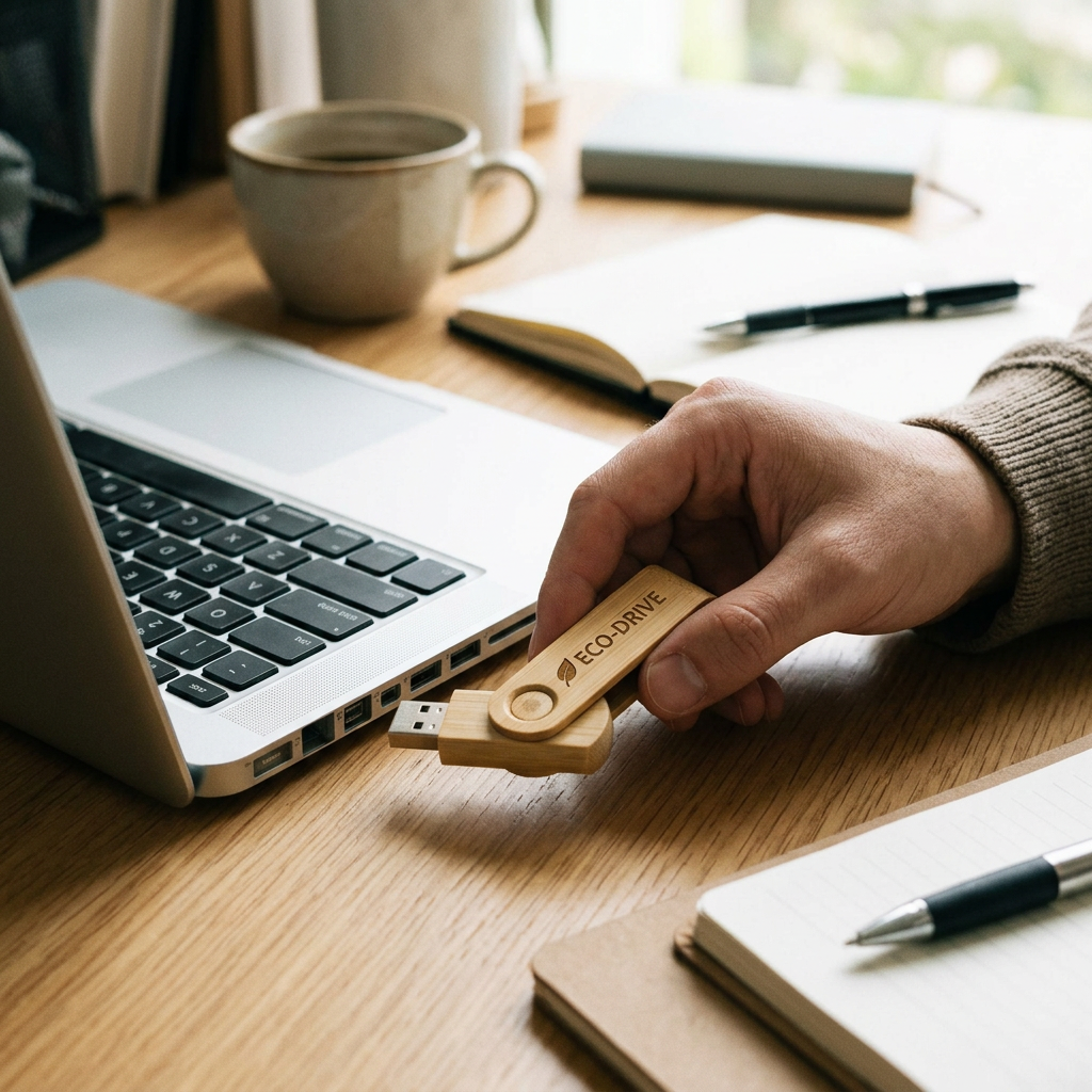 Custom Logo Wood Grain Rotating Flash Drive