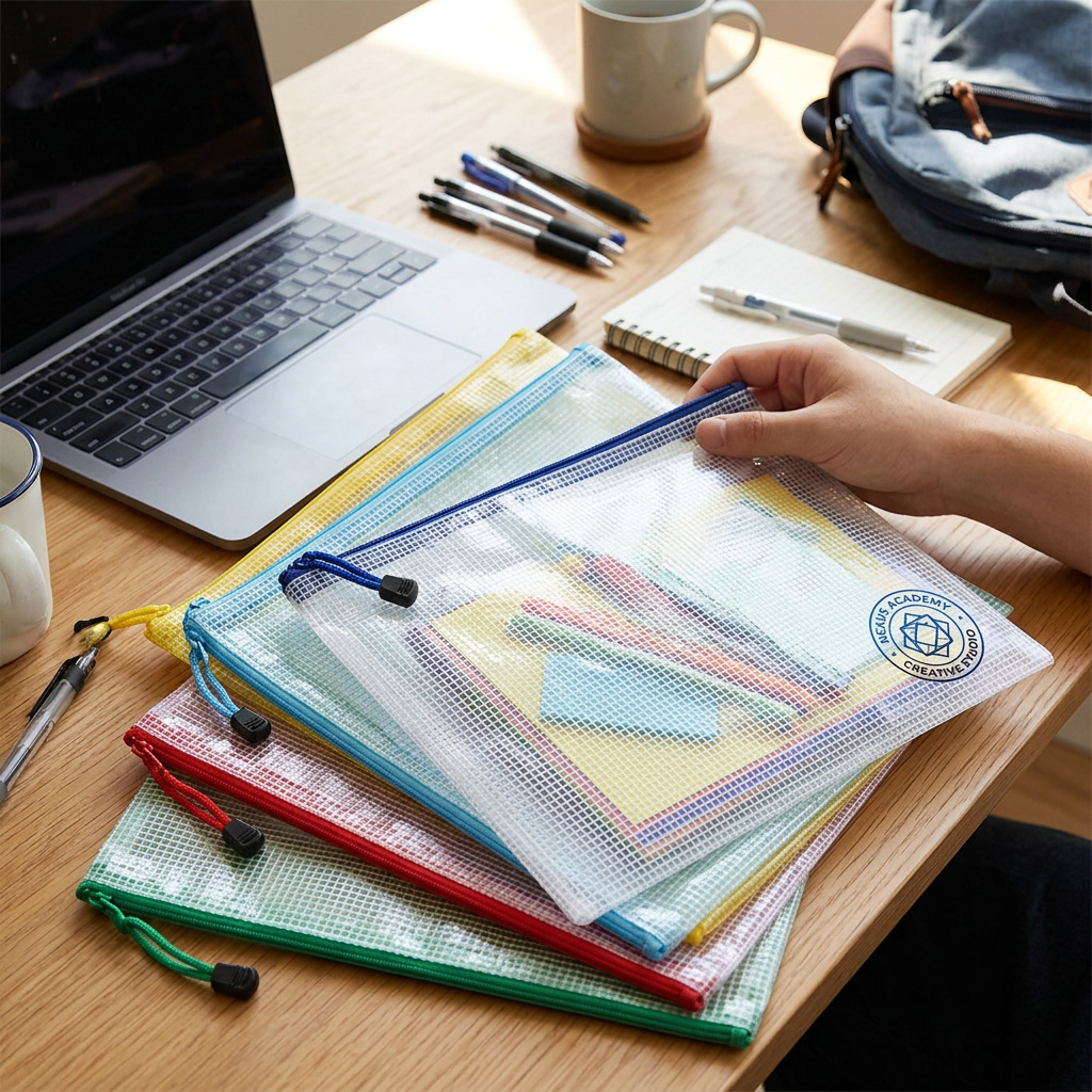 Custom Logo Transparent Grid Document Bag