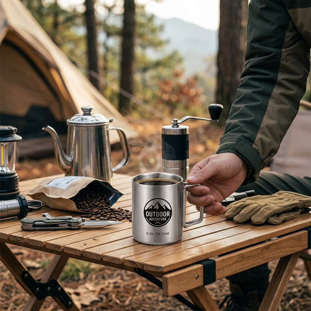Custom Logo Textured Stainless Steel Camping Coffee Cup