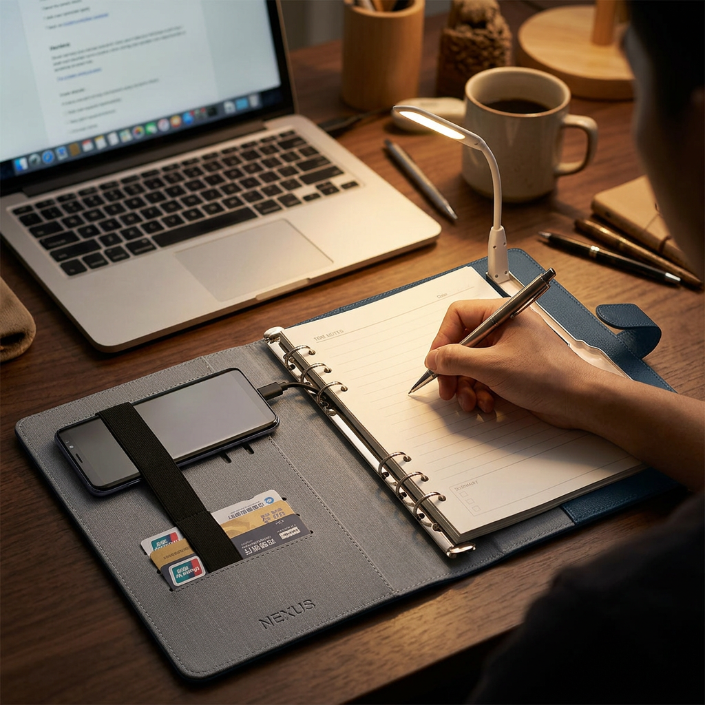 Custom Logo Charging Premium Multifunctional Office Notebook with Desk Lamp