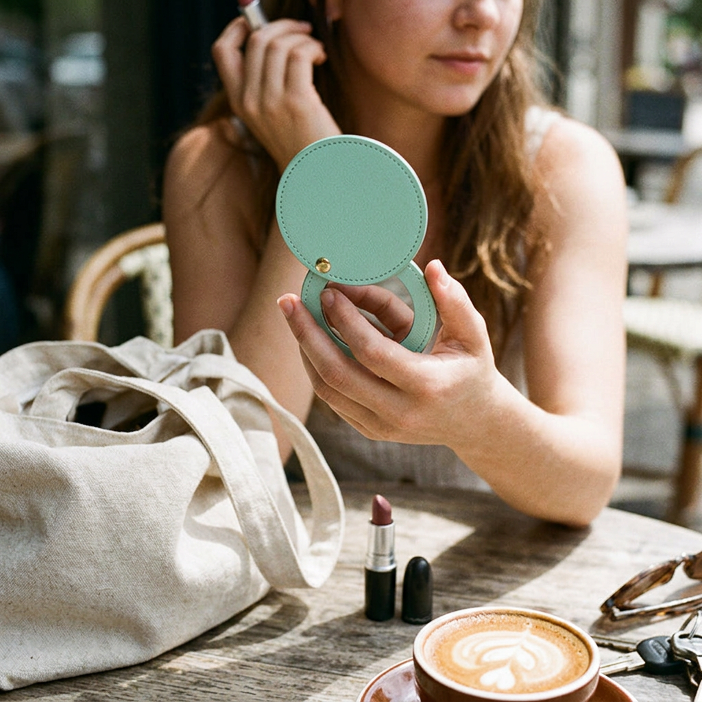 Custom Logo PU Fashionable Portable Makeup Mirror