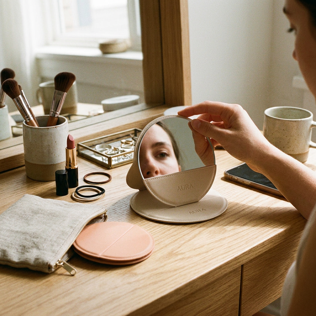 Custom Logo Round Tabletop Vanity Mirror