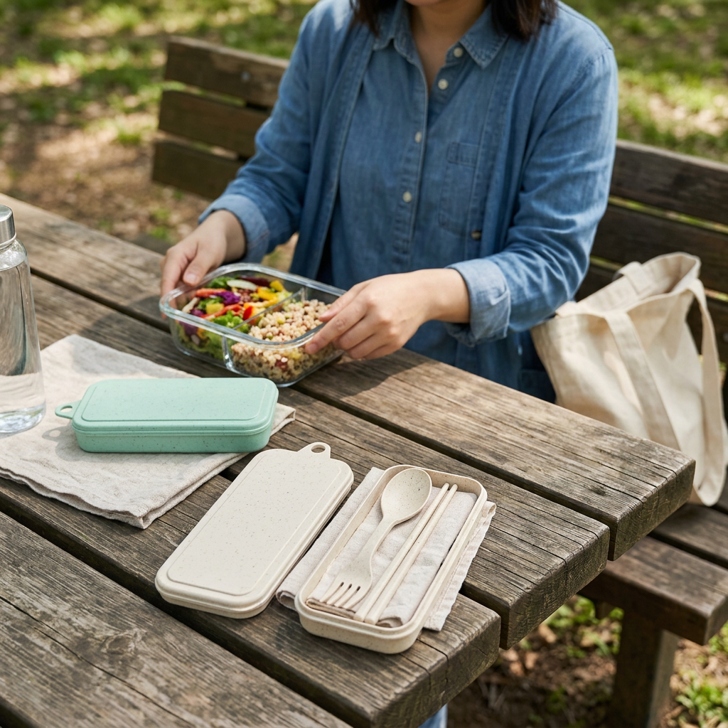 Custom Logo Eco-friendly Wheat Tableware Storage Four-Piece Set