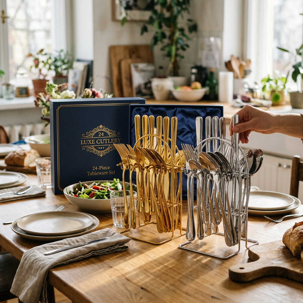 Custom Logo Stainless Steel Tableware Rack 24-Piece Set Gift Box