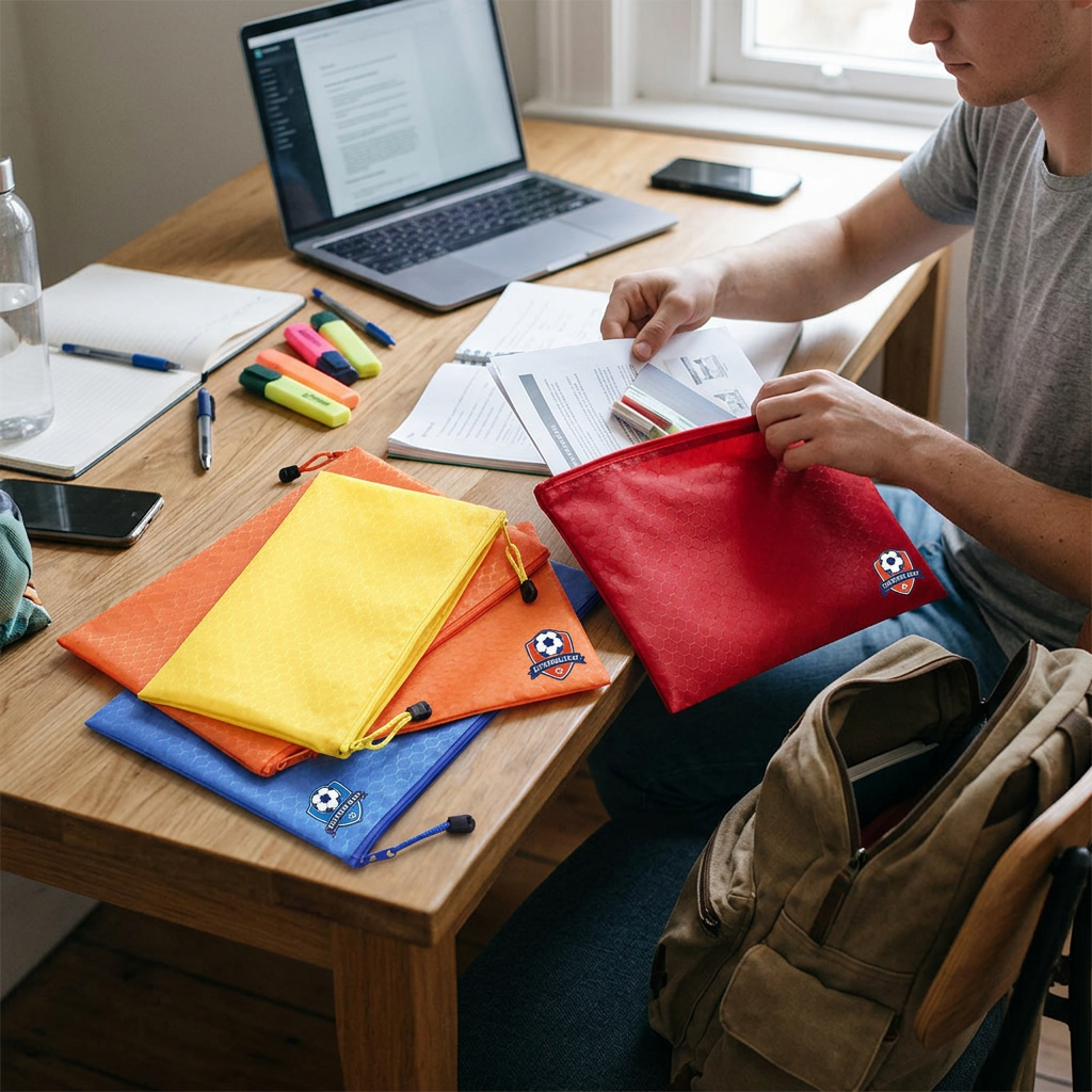 Custom Logo Football Pattern Document Zipper Bag
