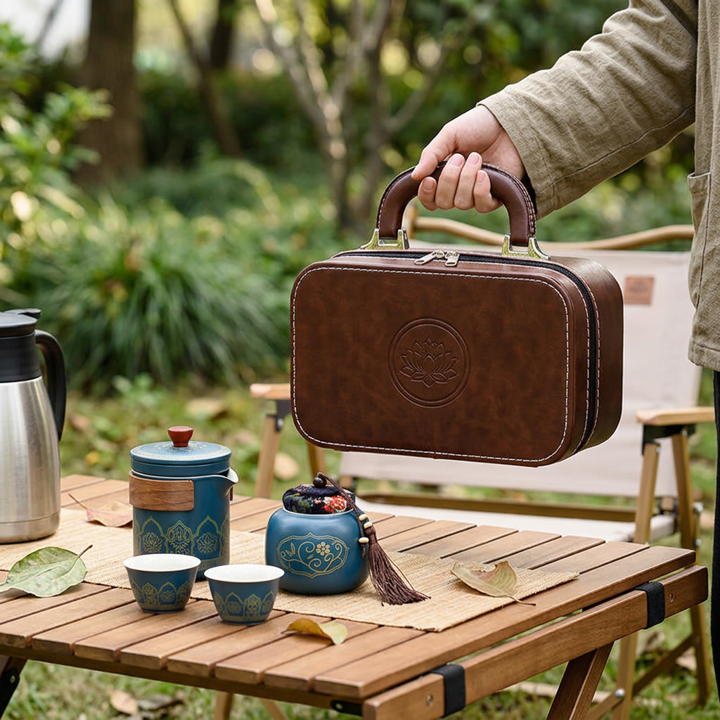 Custom Logo Leather Bag High-end Handheld Tea Set