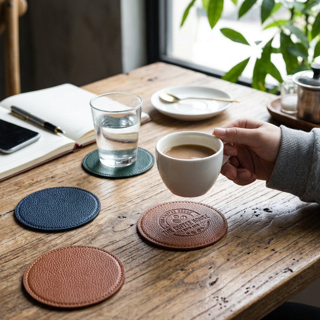 Custom Logo PU Leather Round Coaster