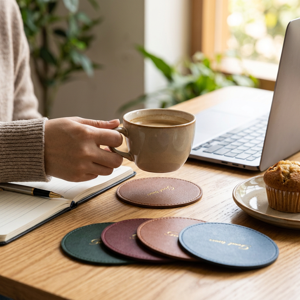 Custom Logo PU Fashion Leather Coaster
