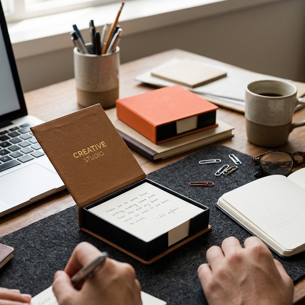 Custom Logo Desk Leather Box Note Paper