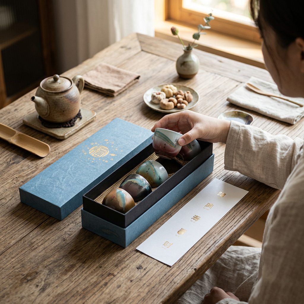 Custom Logo Japanese Teacup Gift Box Set