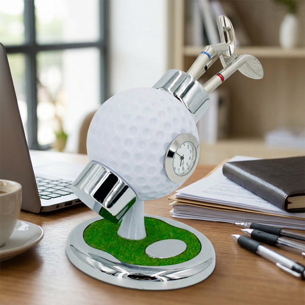 Custom Logo Golf Shaped Pen Holder Clock