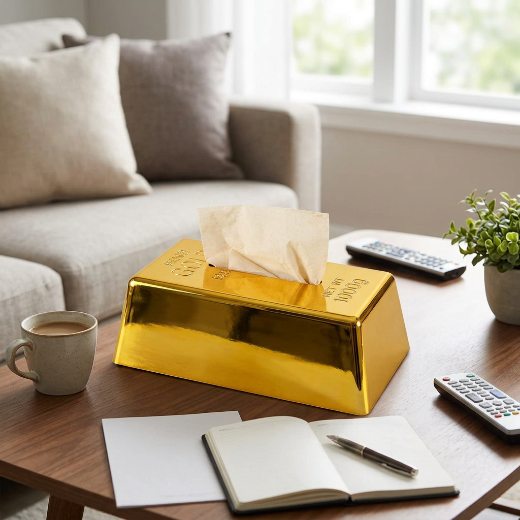 Custom Logo Gold Brick-shaped Tissue Box