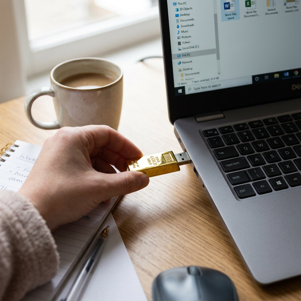 Custom Logo Gold Brick-shaped Flash Drive