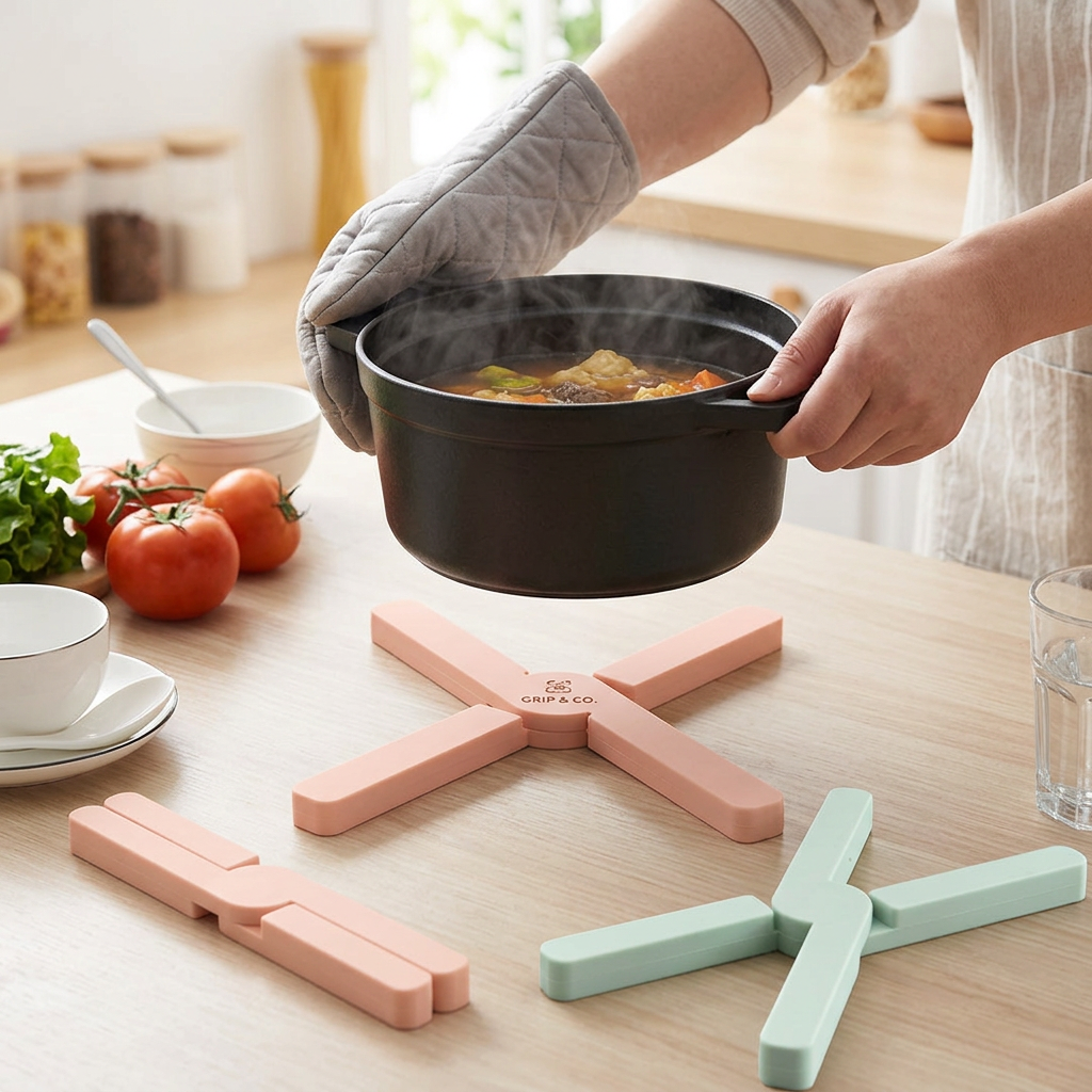 Custom Logo Cross-folding Insulated Silicone Pot Mat
