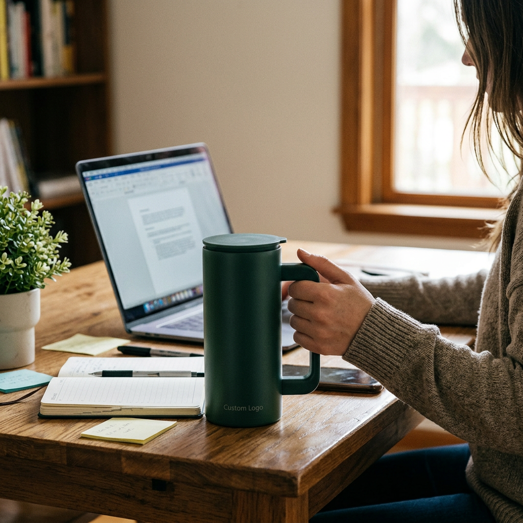 Custom Logo Textured Frosted Handle Vacuum Coffee Cup
