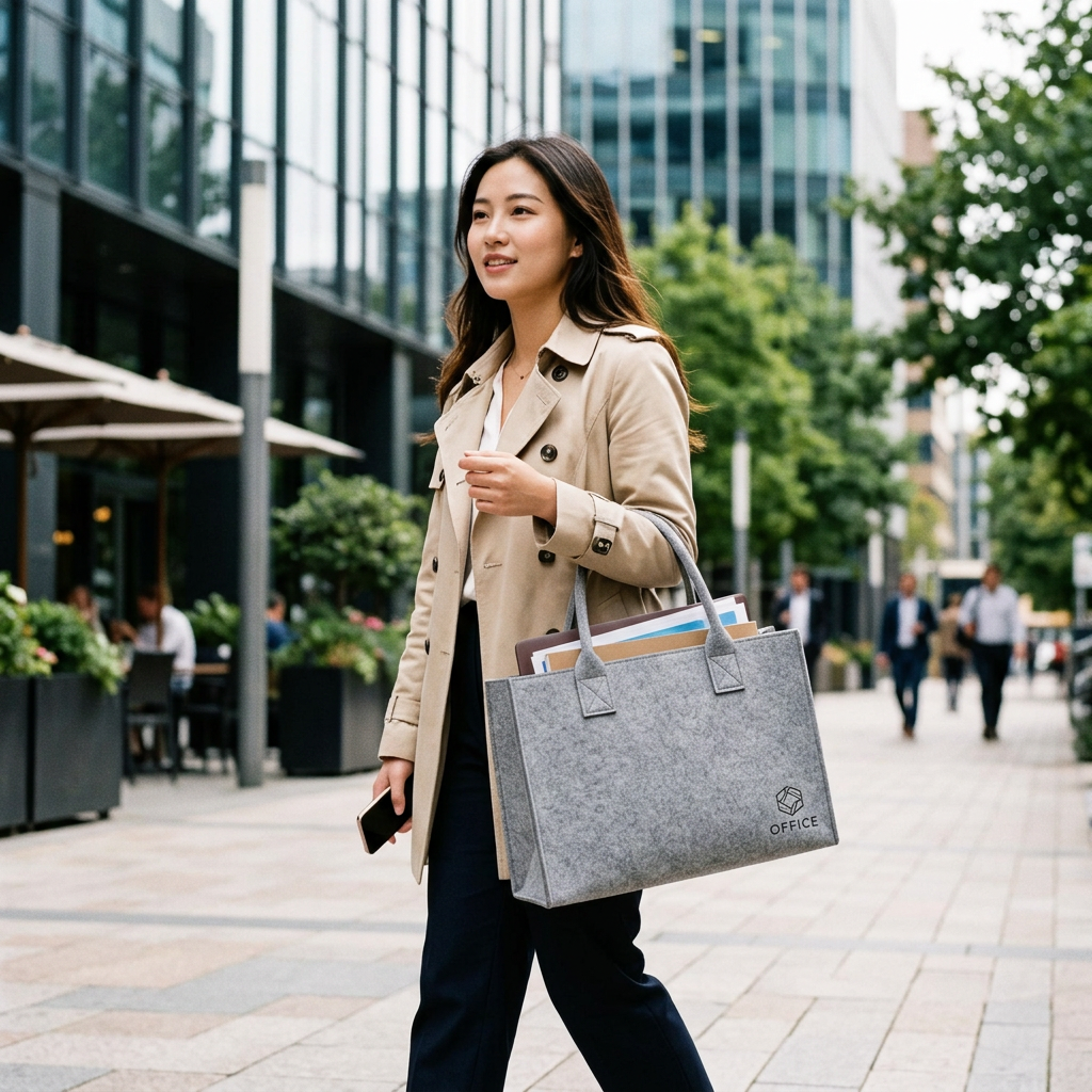 Custom Logo Felt Cloth Office Handbag