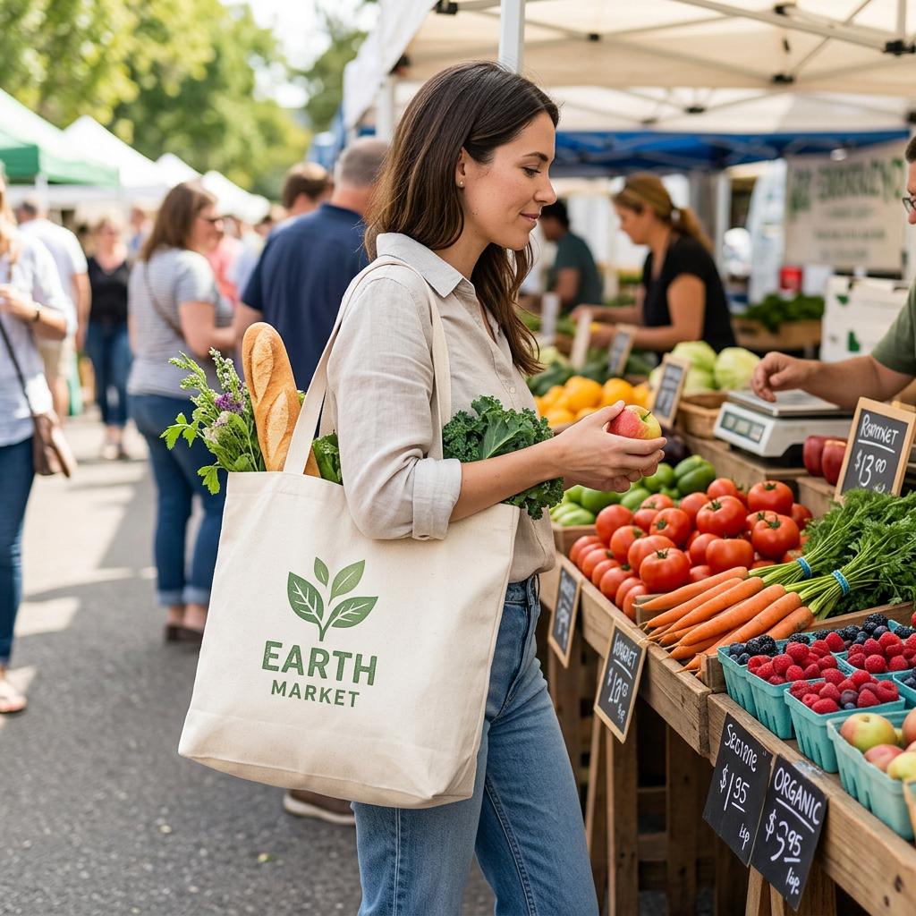 Custom Logo Eco-friendly Canvas Shopping Bag Tote Bag (with Bottom and No Sides)