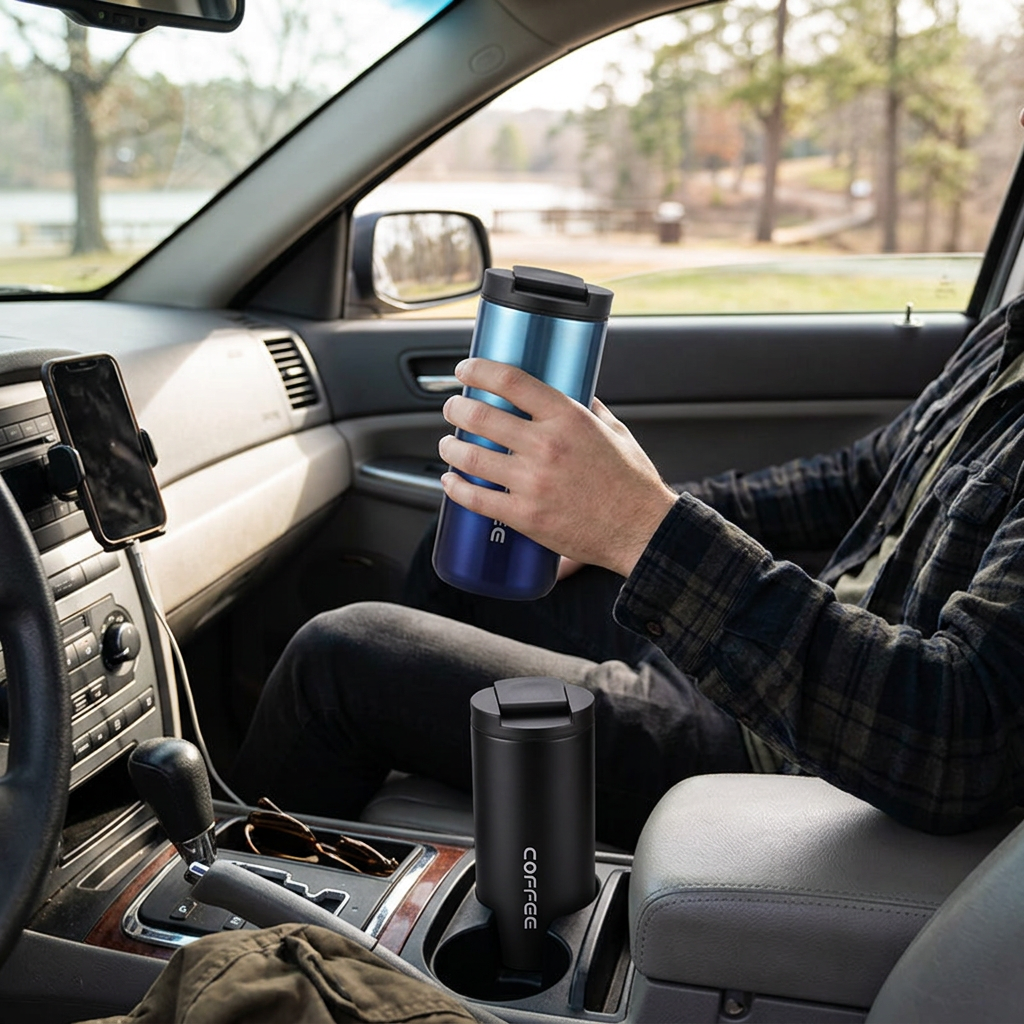 Custom Logo Double-layer Direct Drinking Coffee Cup Car Leisure Thermos Cup
