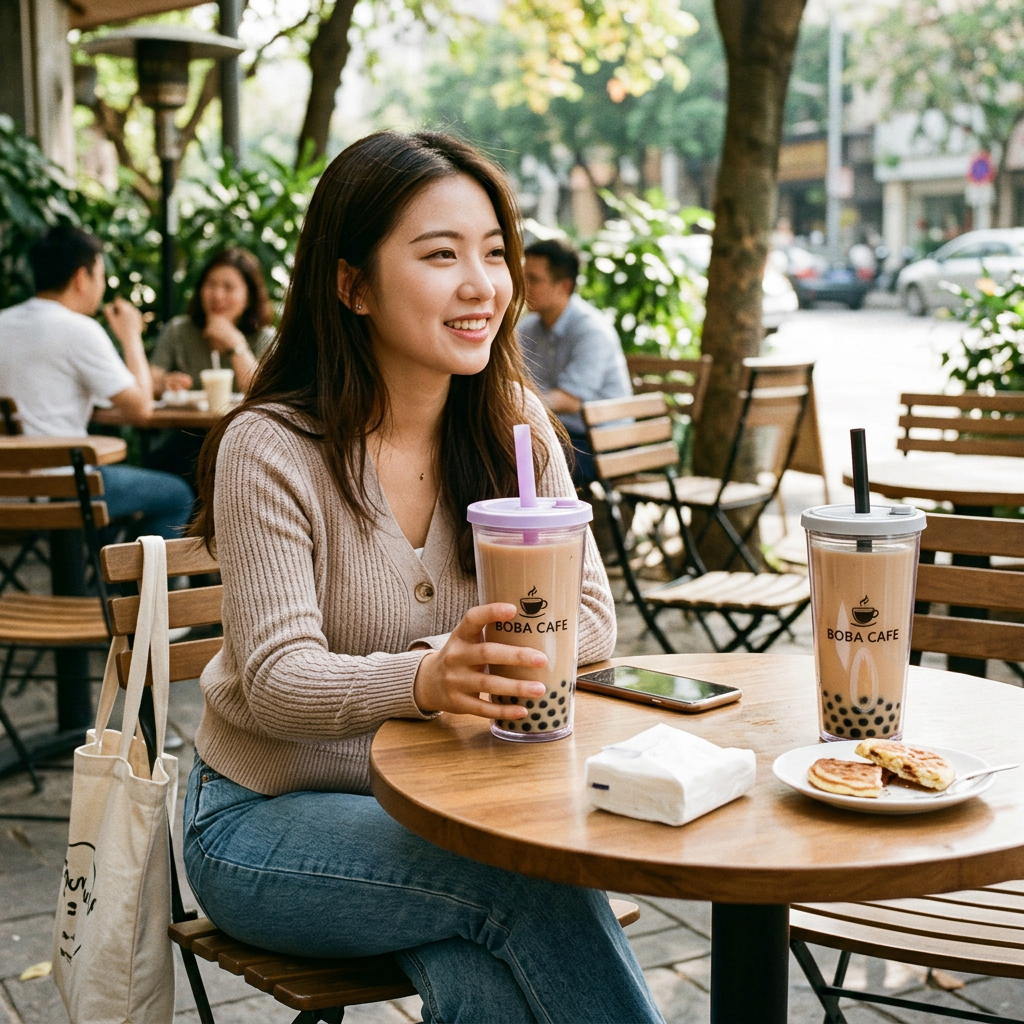 Custom Logo Double-layer Plastic Thick Straw Cup