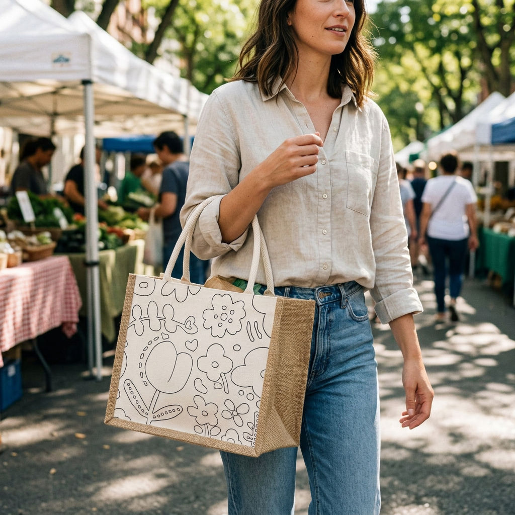 Custom Logo Canvas Spliced Eco-friendly Tote Burlap Bag