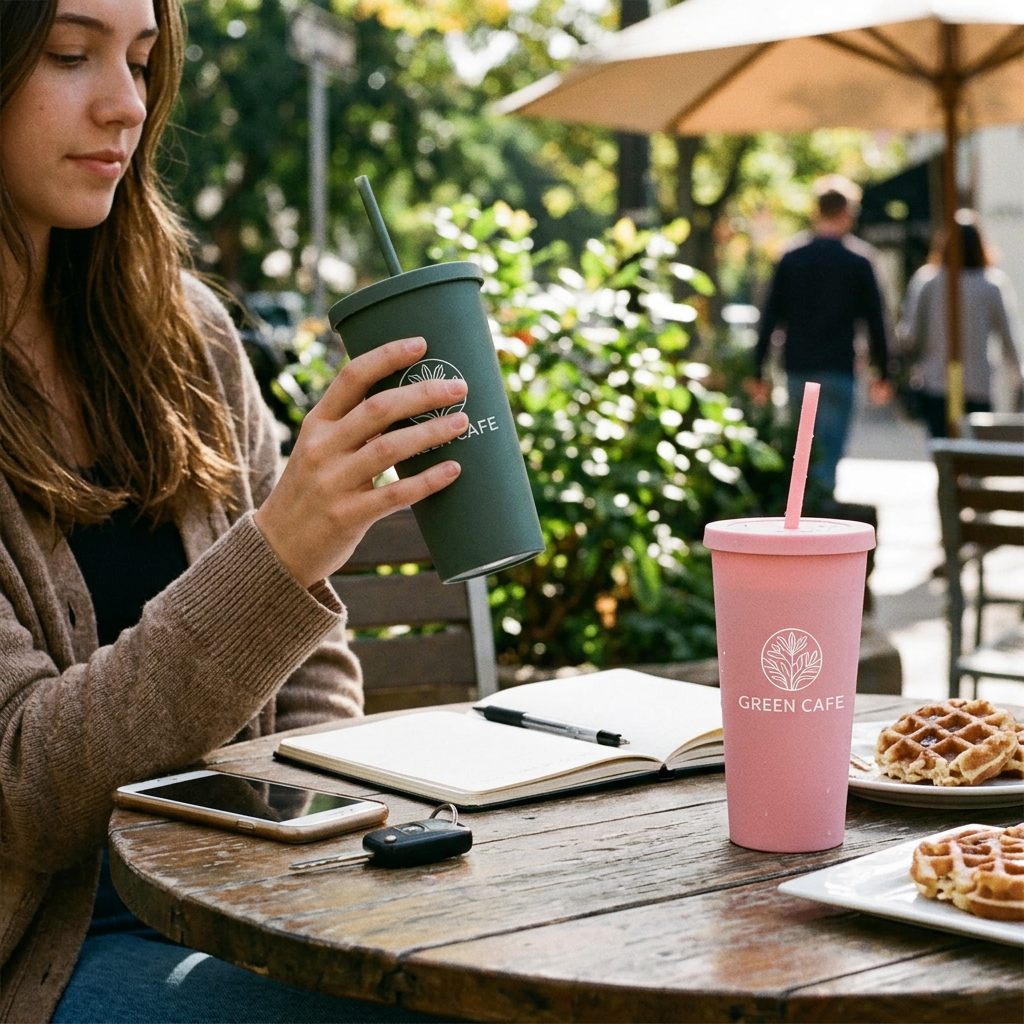 Custom Logo AS Double-layer Straw Cup