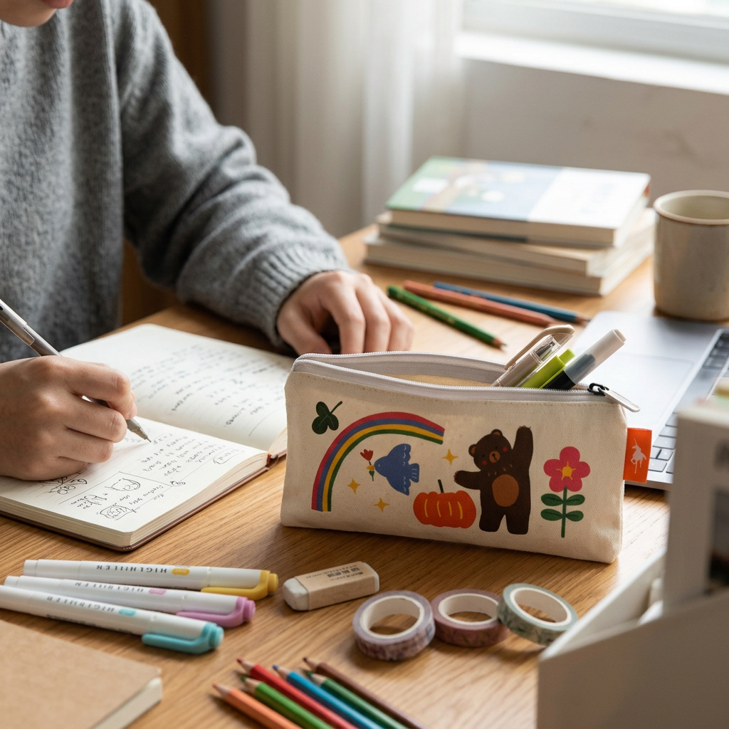 Custom Logo Cute Canvas Chain Pencil Bag