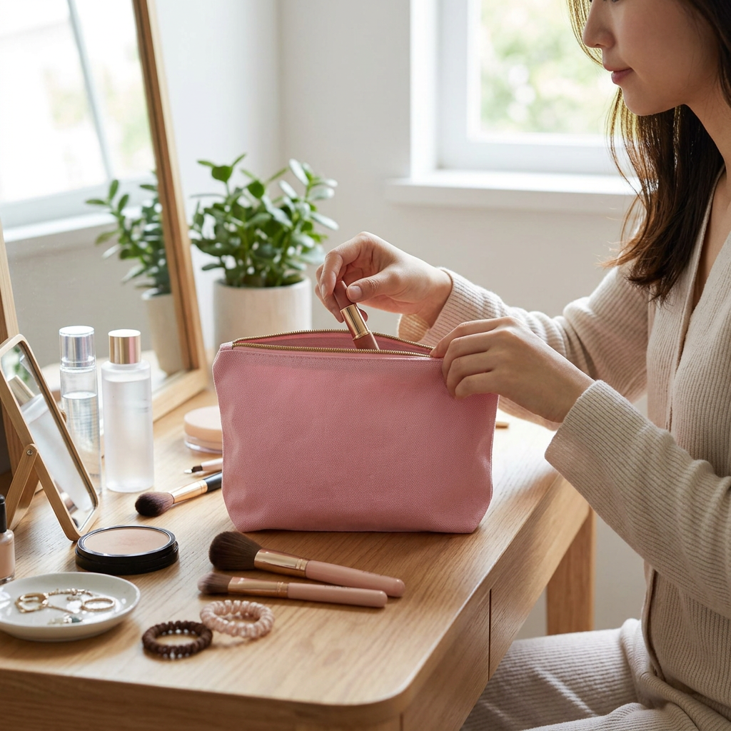 Custom Logo Canvas Plain Cosmetic Bag