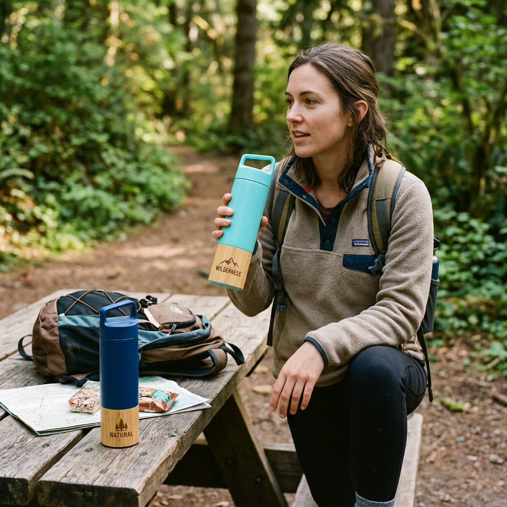 Custom Logo Bamboo and Wood Spliced Portable Thermos Cup