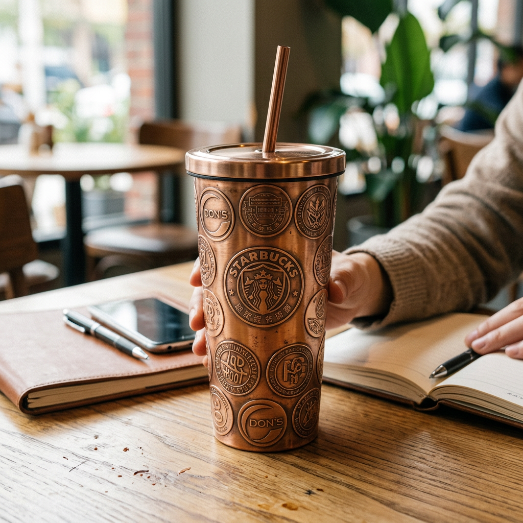 Custom Logo Starbucks Similar Copper Sheet Cylinder Cup