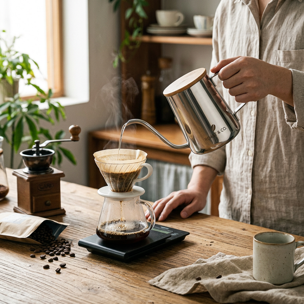 Custom Logo Stainless Steel Bamboo Lid Coffee Brewing Pot