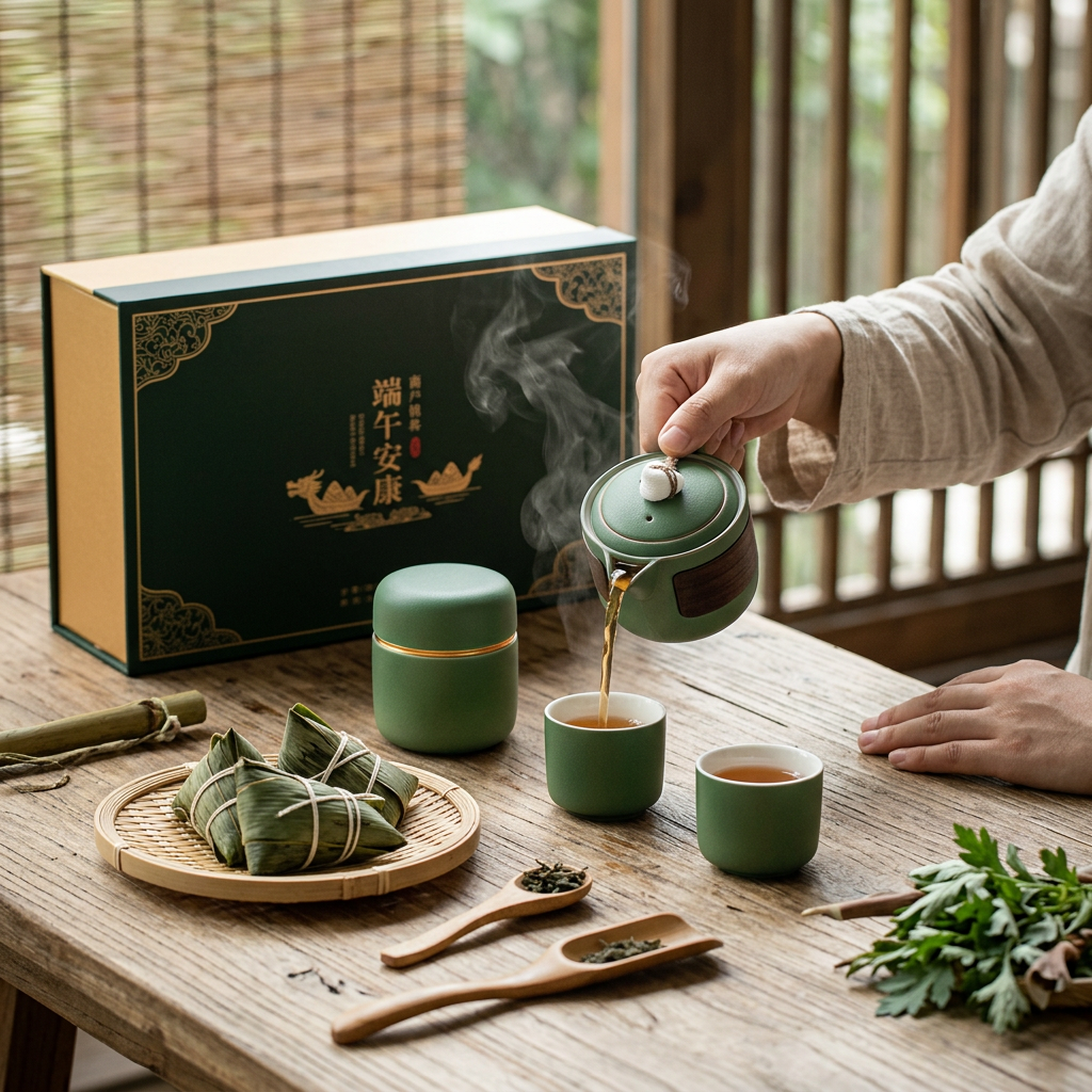 Custom Logo Dragon Boat Festival Texture Business Ceramic Tea Set