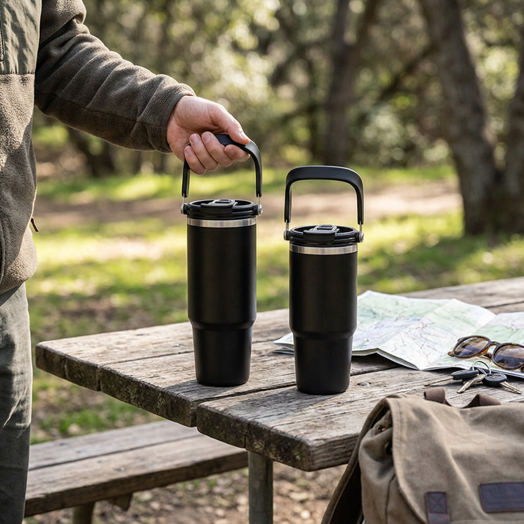 Custom Logo Double Drink Handheld Tumbler Thermos Mug