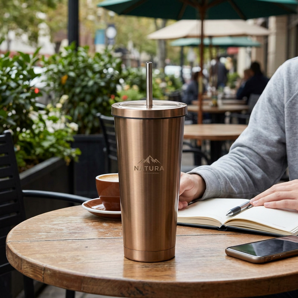 Custom Logo Stainless Steel Double-Layer Straw Cup Tumbler