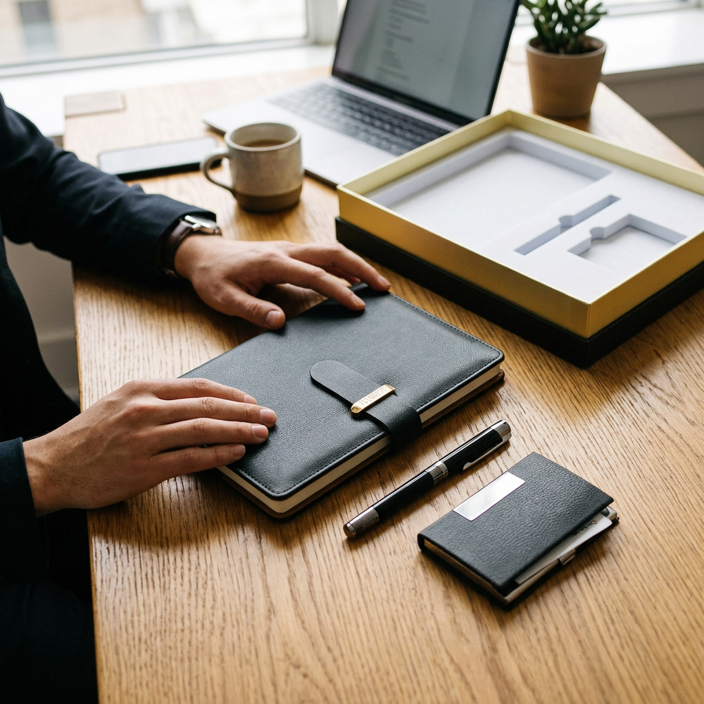 Custom Logo Business Notebook & Business Card Holder 3-Piece Set Gift Box