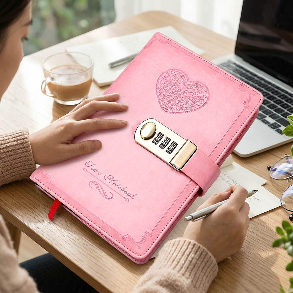 Custom Logo Brushed Gold Lock Notebook
