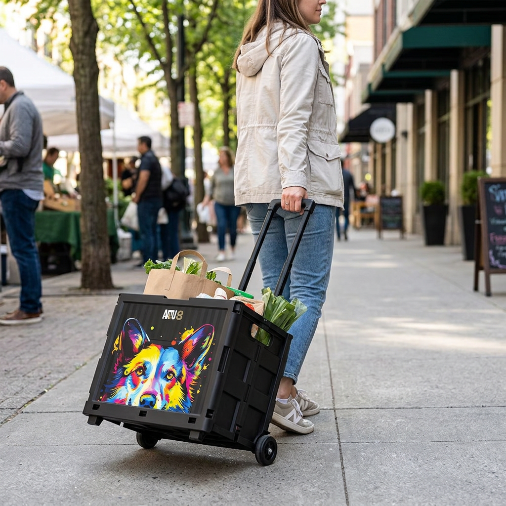 Custom Logo Two-wheel Portable Folding Trolley Storage Box