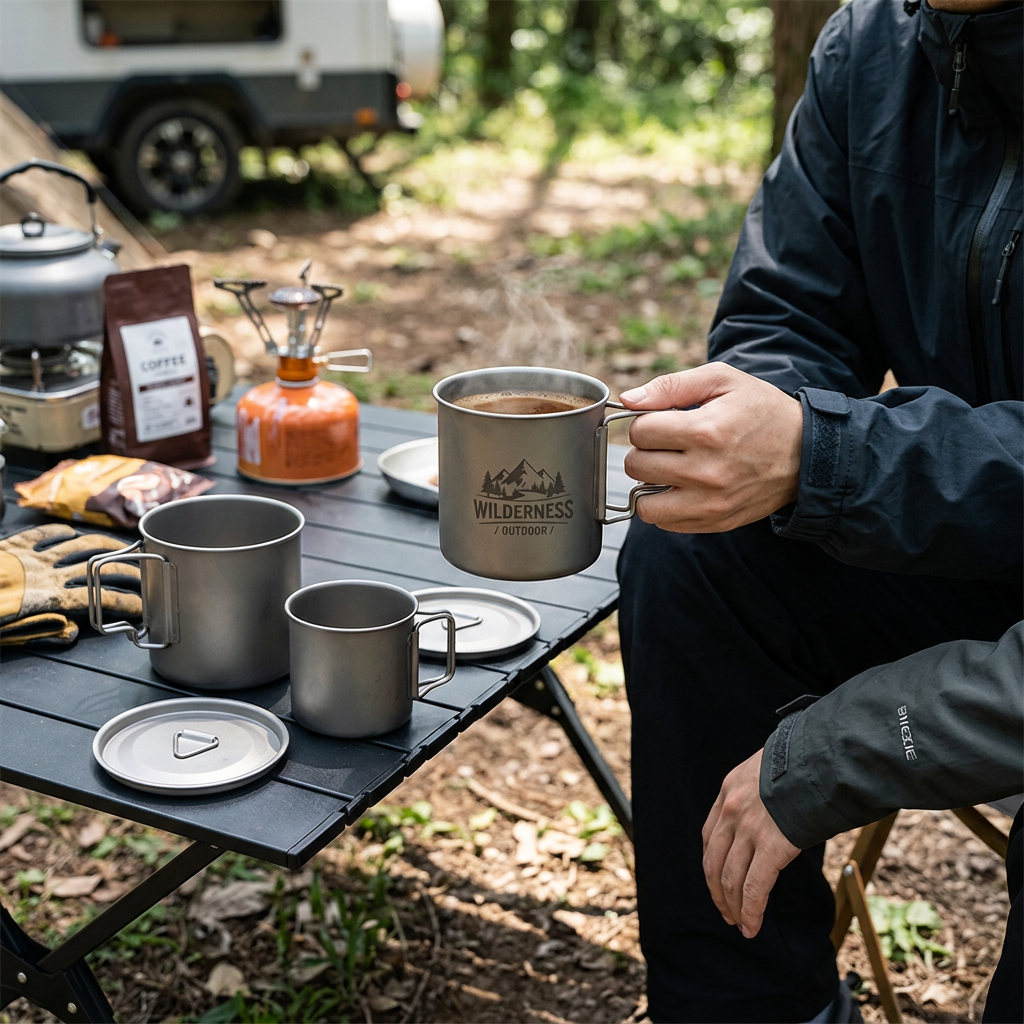 Custom Logo Camping Titanium Alloy Handle Mug