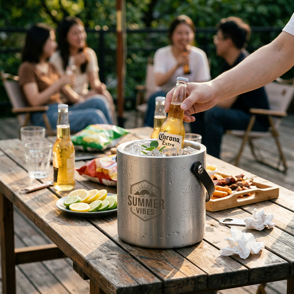 Custom Logo Portable Stainless Steel Ice Bucket 1.6L