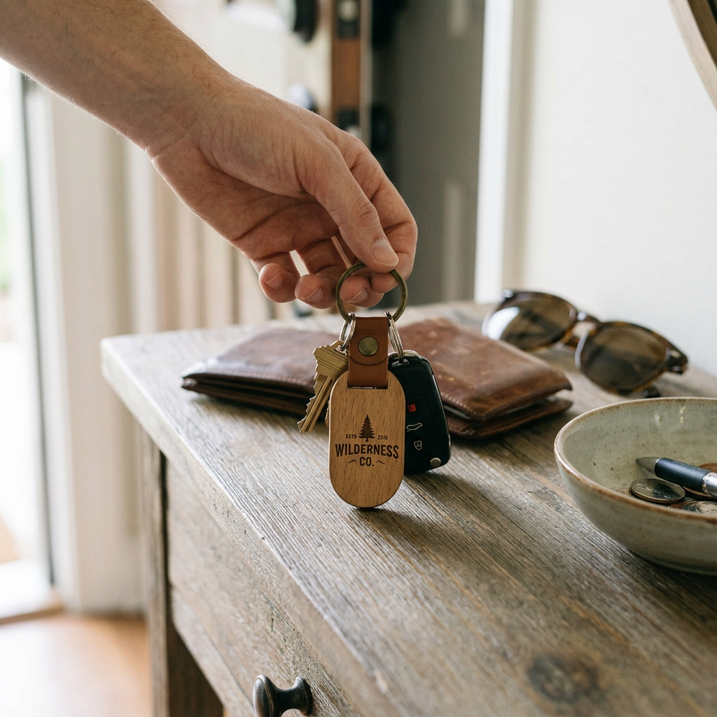 Custom Logo Vintage Wooden Keychain