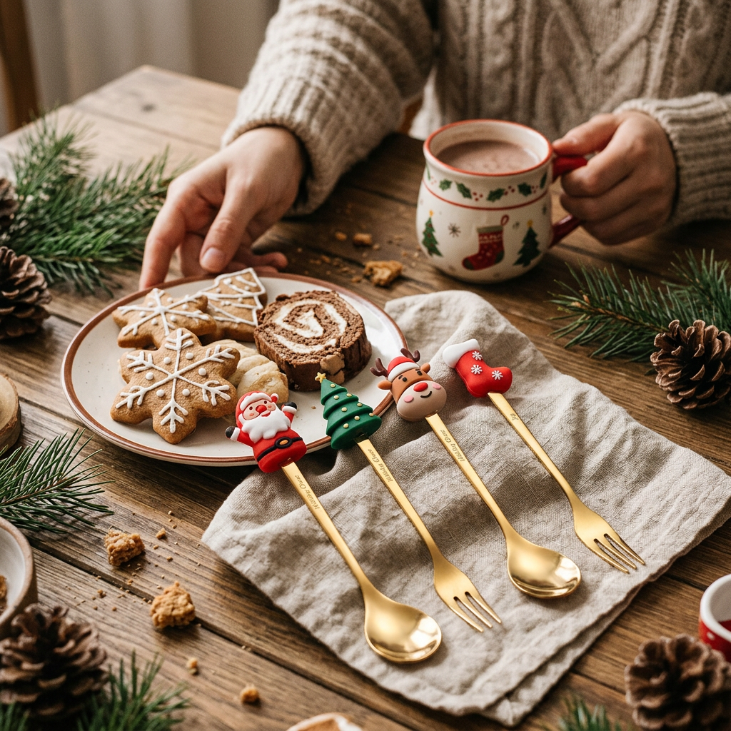 Custom Logo Christmas Stainless Steel Tableware Set